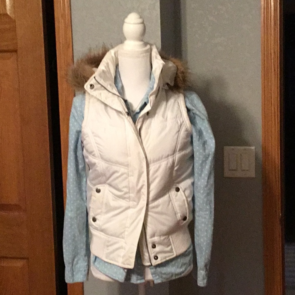 Puffer vest, hooded, white, sz S
